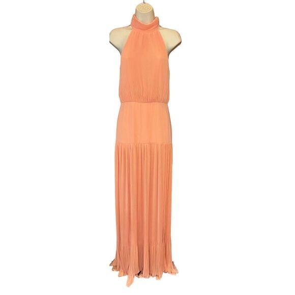 Veronica Beard Lilliana Pleated Halter Maxi Dress in Bright Coral Size 2 - Picture 3 of 6